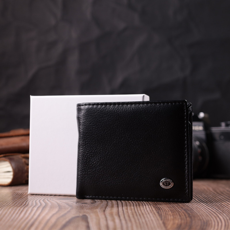 Стильный мужской кошелек из натуральной кожи ST Leather Черный