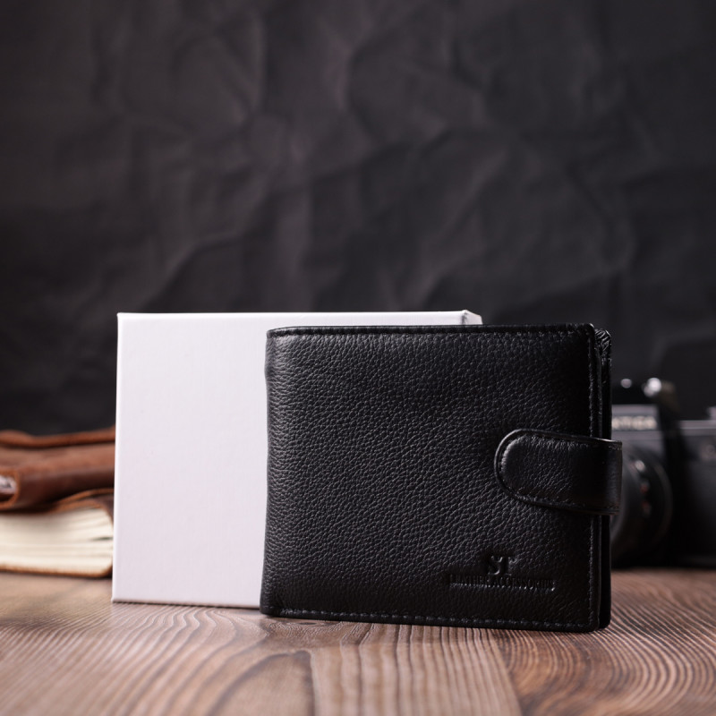 Горизонтальное портмоне для мужчин из натуральной кожи ST Leather Черный