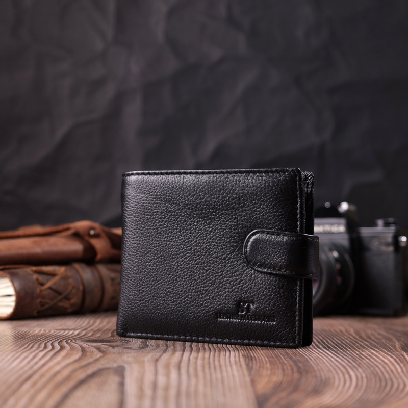 Горизонтальное портмоне для мужчин из натуральной кожи ST Leather Черный