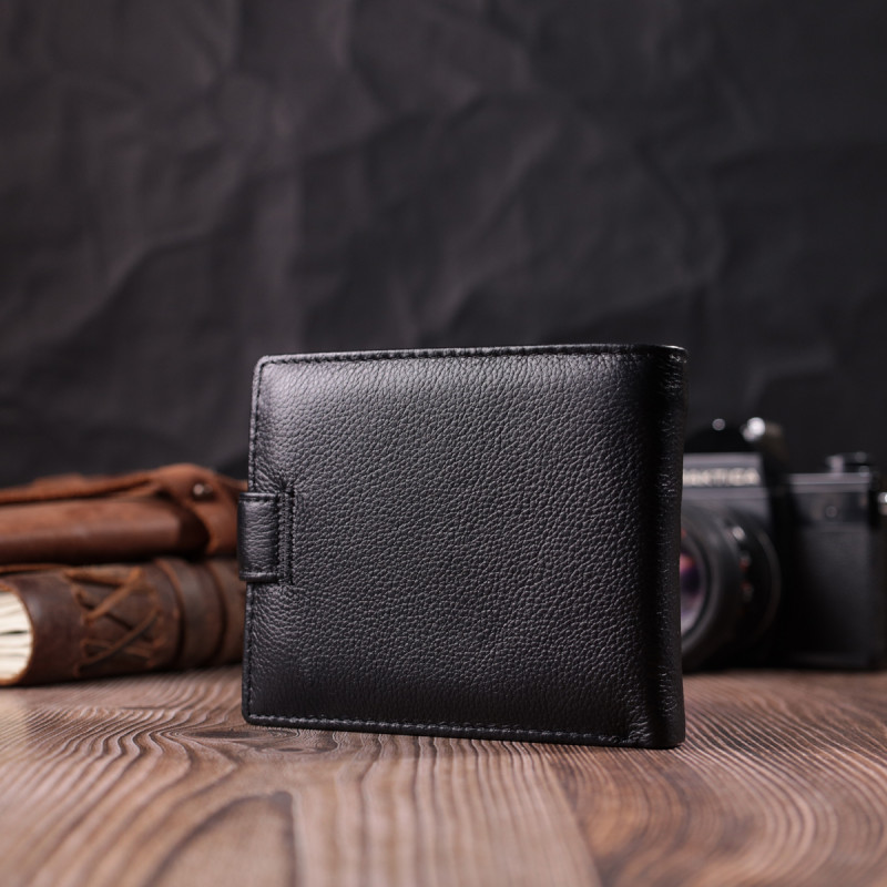 Горизонтальное портмоне для мужчин из натуральной кожи ST Leather Черный