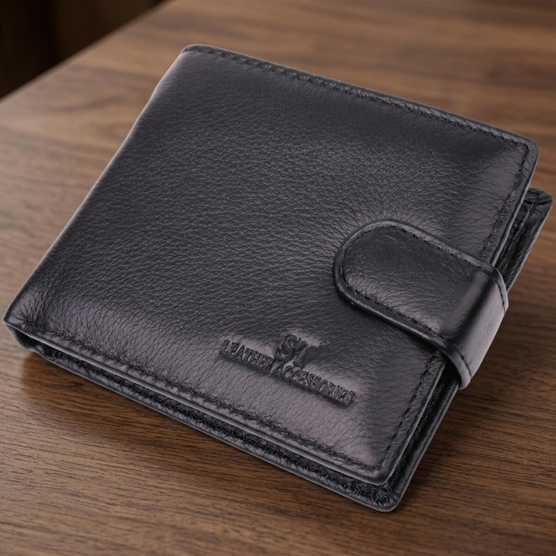 Гаманець для чоловіків зручного розміру з натуральної шкіри ST Leather Чорний