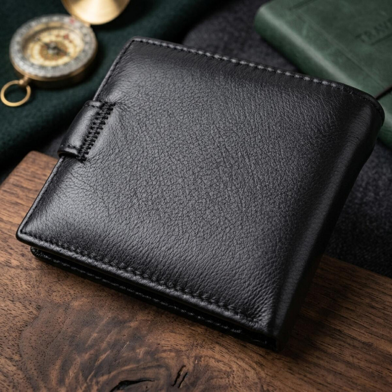 Гаманець для чоловіків зручного розміру з натуральної шкіри ST Leather Чорний