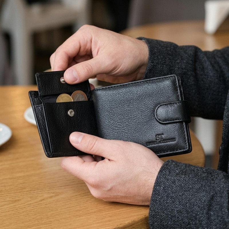 Гаманець для чоловіків зручного розміру з натуральної шкіри ST Leather Чорний