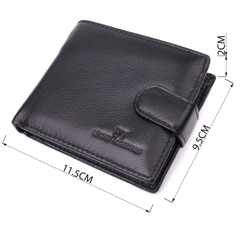 Бумажник для мужчин удобного размера из натуральной кожи ST Leather Черный