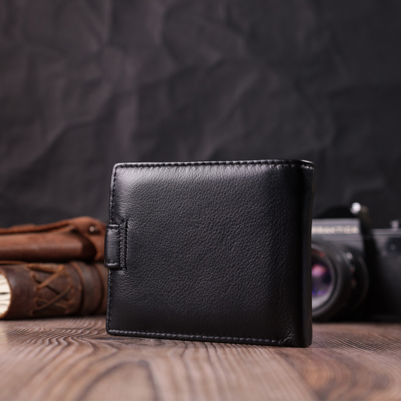 Бумажник для мужчин удобного размера из натуральной кожи ST Leather Черный