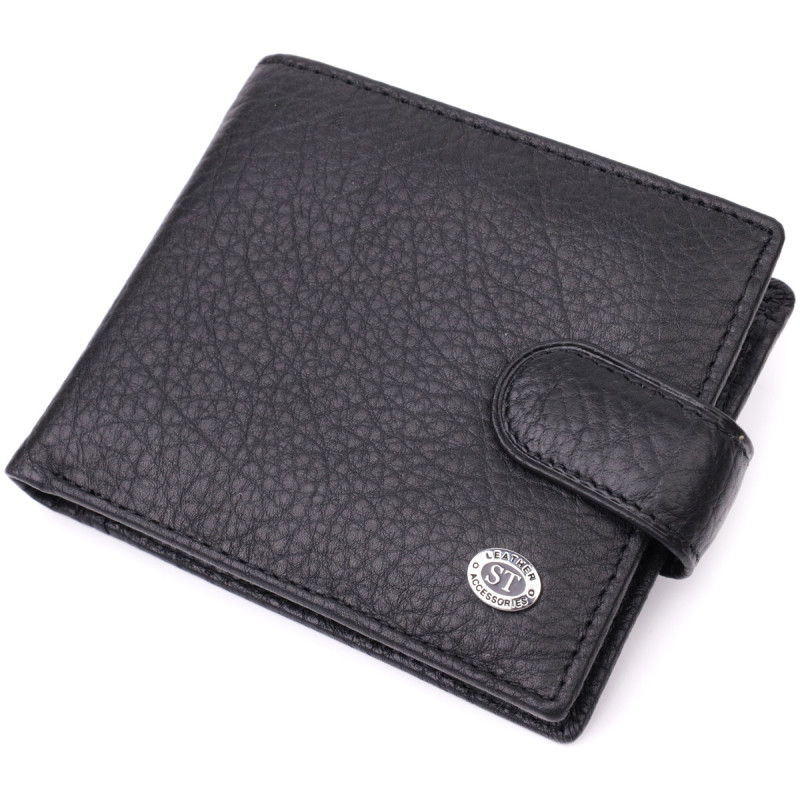 Мужской бумажник удобного размера из натуральной кожи ST Leather Черный
