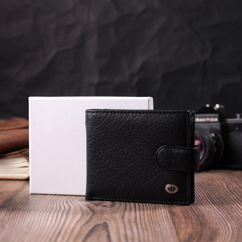Мужской бумажник удобного размера из натуральной кожи ST Leather Черный