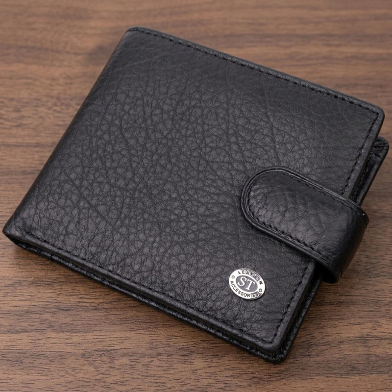 Чоловічий гаманець зручного розміру ST Leather Чорний