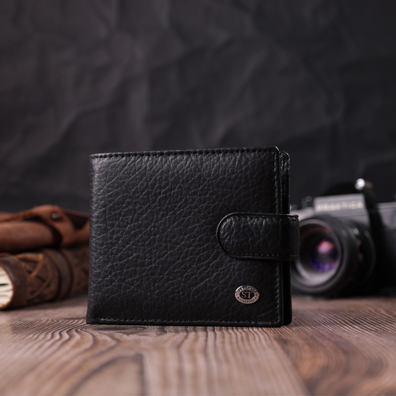 Мужской бумажник удобного размера из натуральной кожи ST Leather Черный