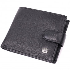Мужской горизонтальный бумажник среднего размера из натуральной кожи ST Leather Черный