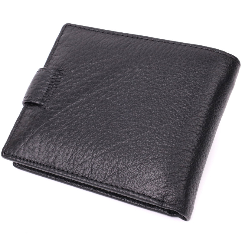 Мужской горизонтальный бумажник среднего размера из натуральной кожи ST Leather Черный