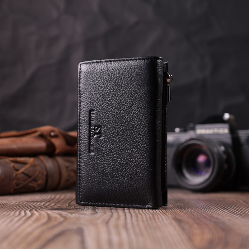Кожаный женский кошелек в три сложения ST Leather Черный