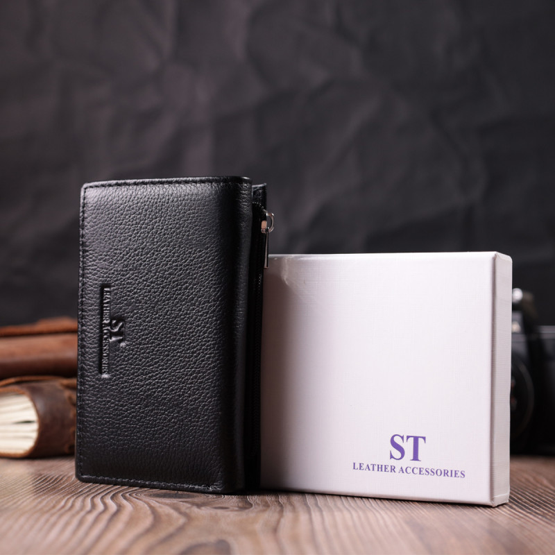 Кожаный женский кошелек в три сложения ST Leather Черный