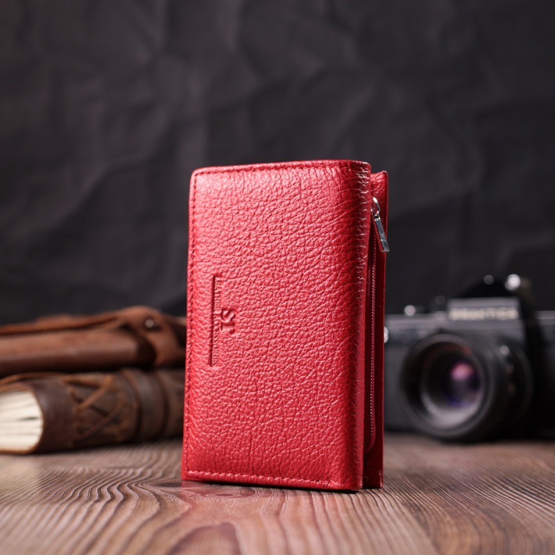 Кожаный удобный женский кошелек в три сложения ST Leather Красный