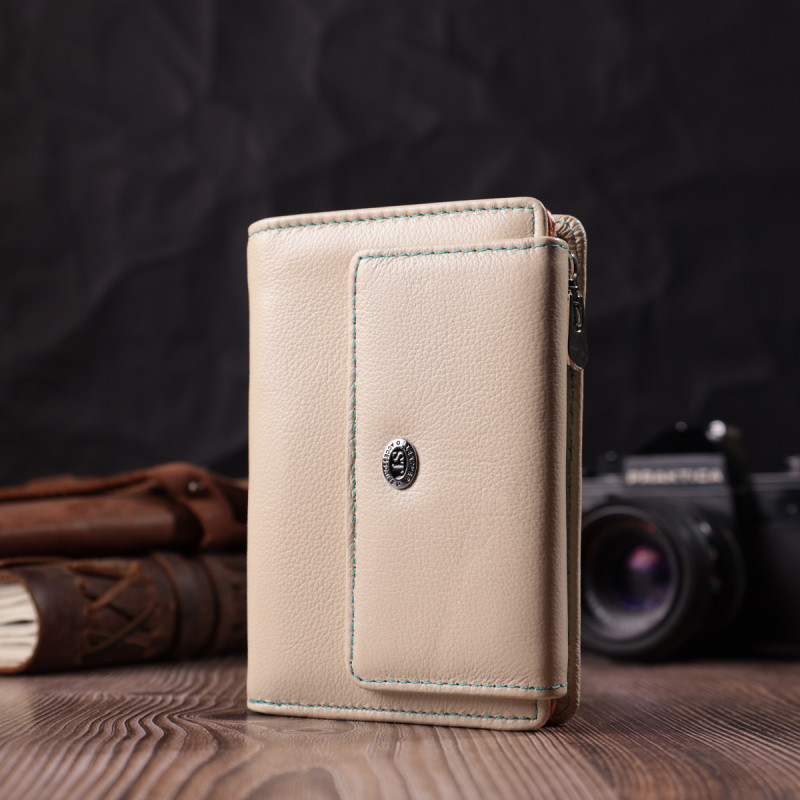 Вместительный кошелек для женщин из натуральной кожи ST Leather Белый