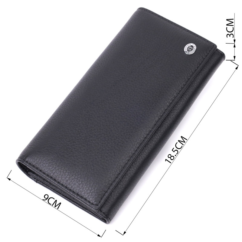 Лаконичный женский кошелек горизонтального формата из натуральной кожи ST Leather Черный