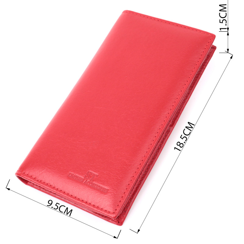 Вертикальный женский кошелек на магнитах из натуральной кожи ST Leather Красный