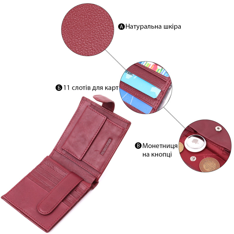 Женский практичный бумажник из натуральной кожи ST Leather Бордовый