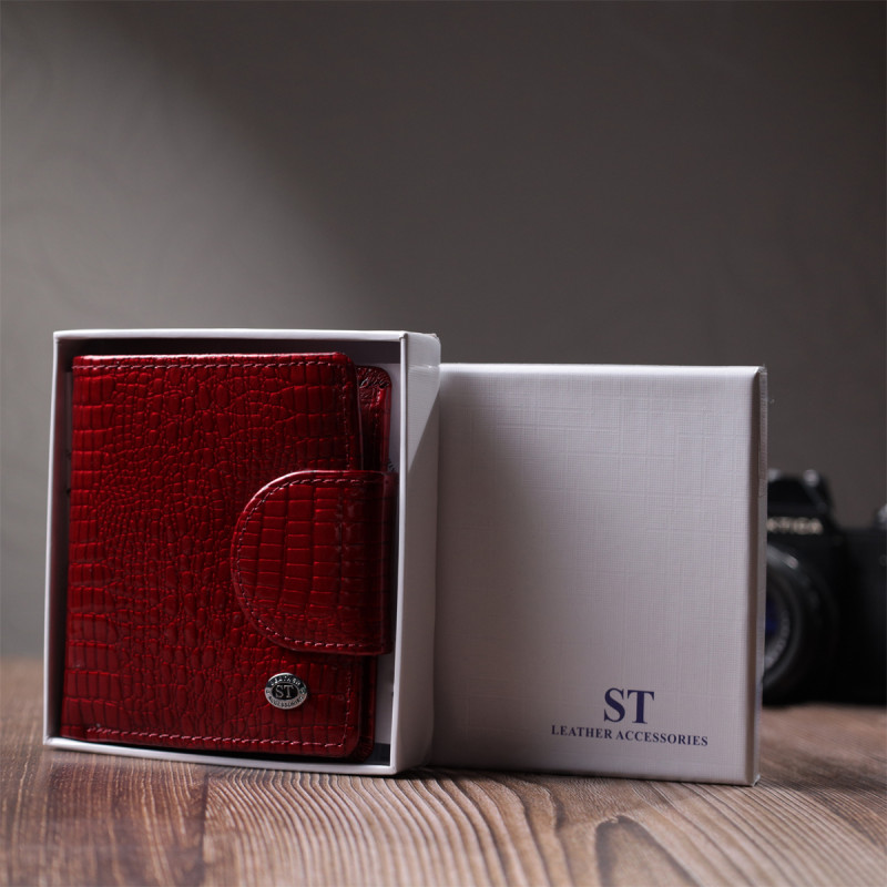 Лакированный кошелек для женщин среднего размера из натуральной кожи ST Leather Красный