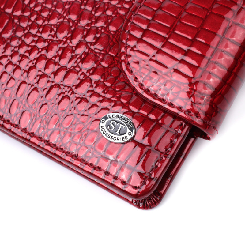 Лакированный кошелек для женщин среднего размера из натуральной кожи ST Leather Красный