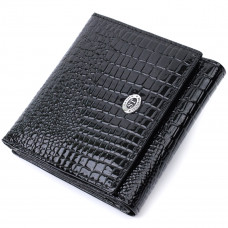 Женский компактный кошелек из натуральной лакированной кожи ST Leather Черный