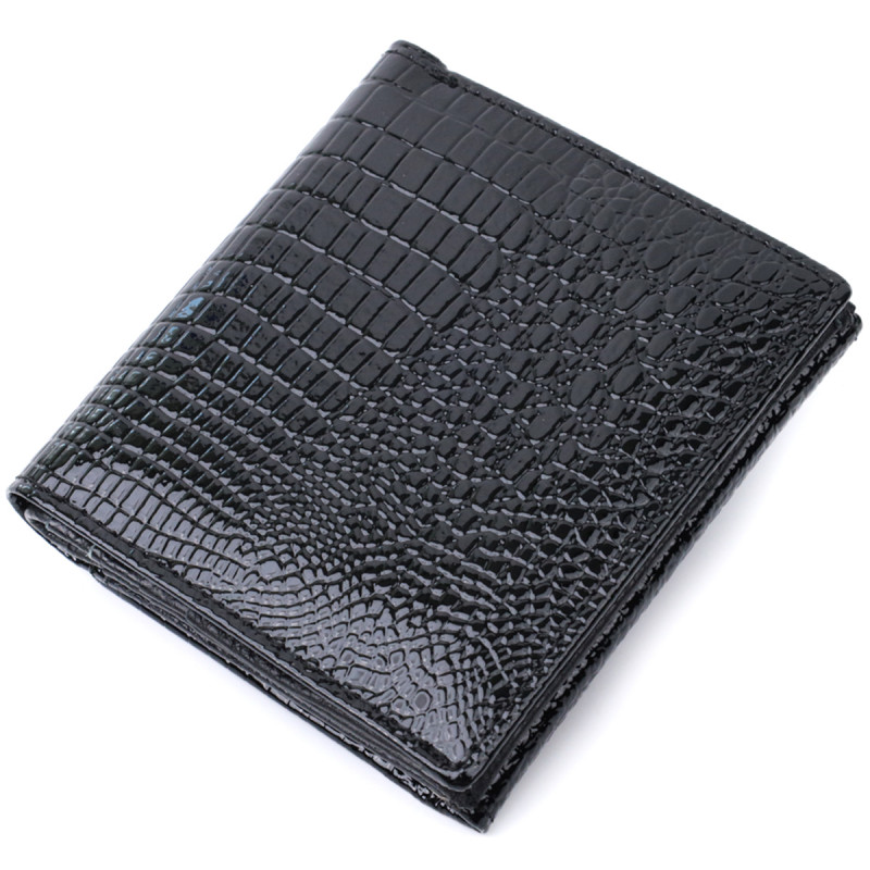 Женский компактный кошелек из натуральной лакированной кожи ST Leather Черный