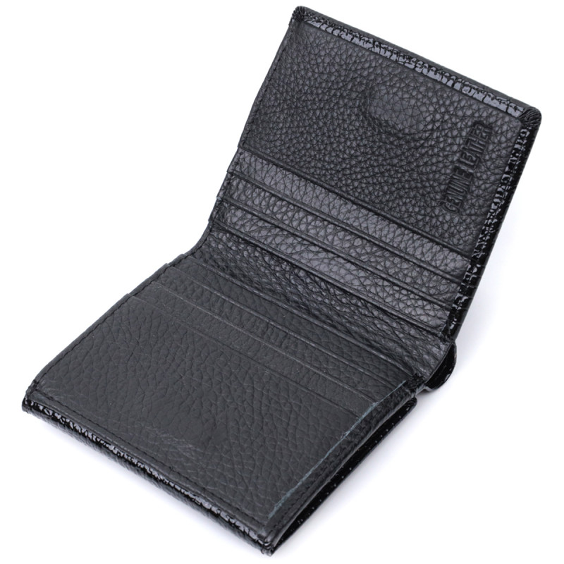 Женский компактный кошелек из натуральной лакированной кожи ST Leather Черный