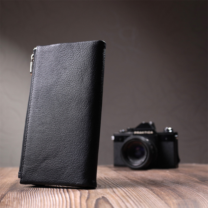 Женское портмоне с блоком для карт из натуральной кожи ST Leather Черный