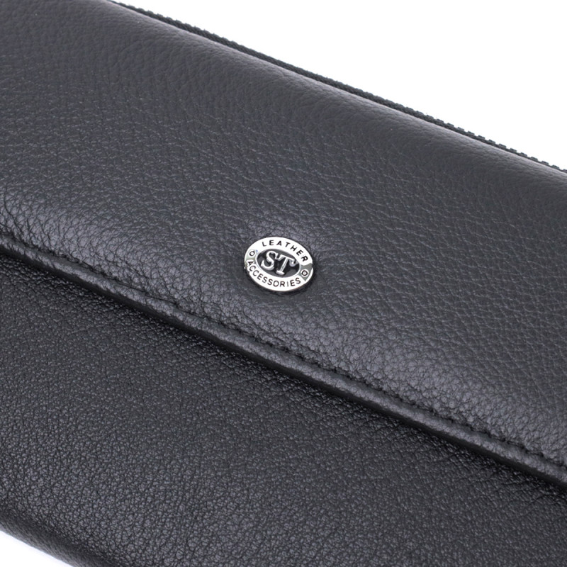 Женское портмоне с блоком для карт из натуральной кожи ST Leather Черный
