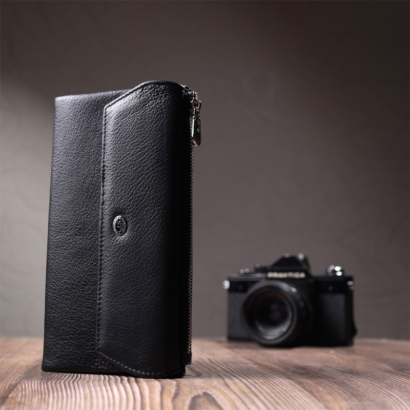 Женское портмоне с блоком для карт из натуральной кожи ST Leather Черный