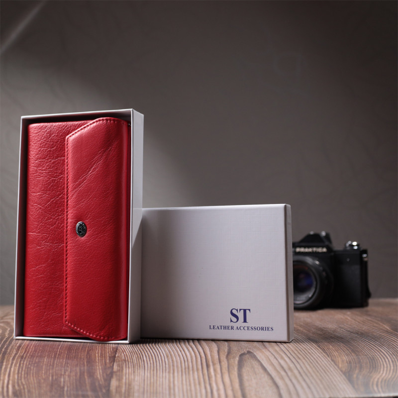 Портмоне для женщин с блоком для карт из натуральной кожи ST Leather Красный
