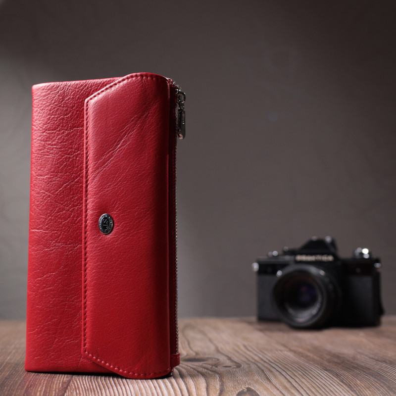 Портмоне для женщин с блоком для карт из натуральной кожи ST Leather Красный