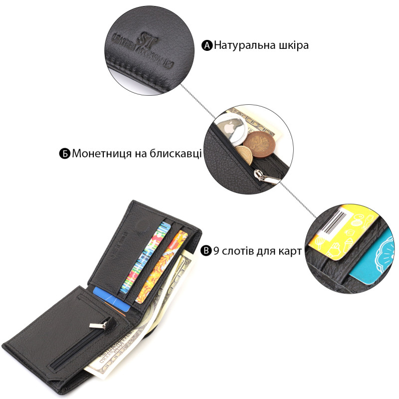 Мужское портмоне из натуральной кожи ST Leather Черный