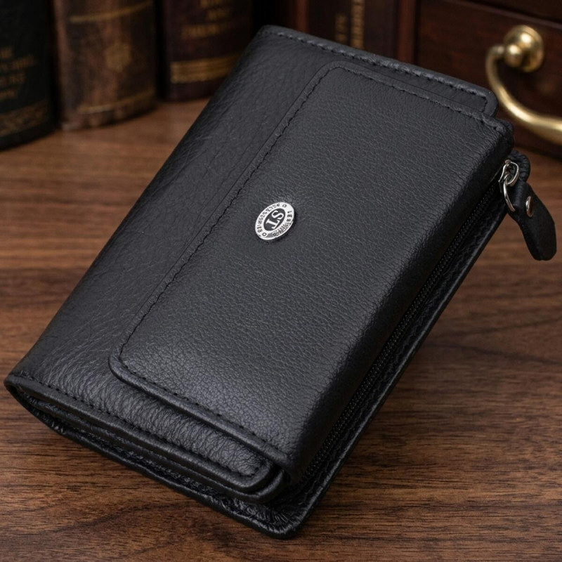 Практичний гаманець із монетницею з натуральної шкіри ST Leather Чорний