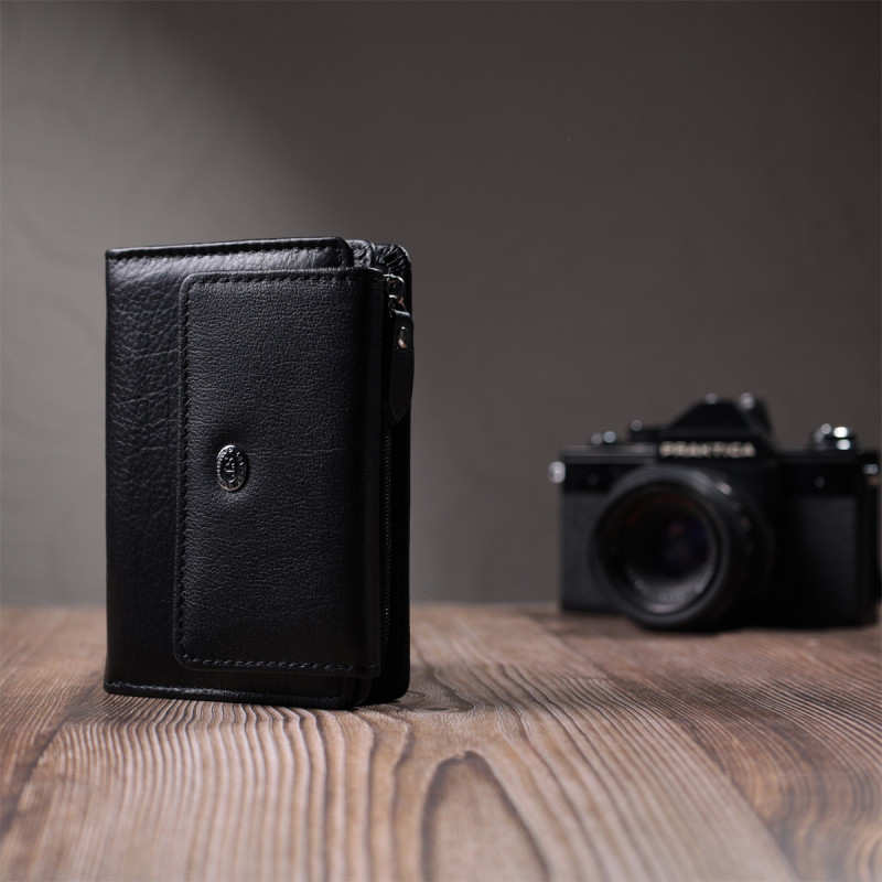 Практичный кошелек с монетницей из натуральной кожи ST Leather Черный