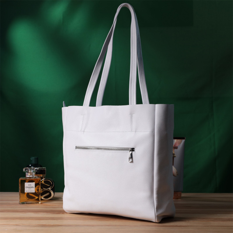 Практичная сумка-шоппер из натуральной кожи Shvigel Белая