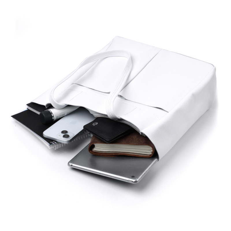 Практичная сумка-шоппер из натуральной кожи Shvigel Белая