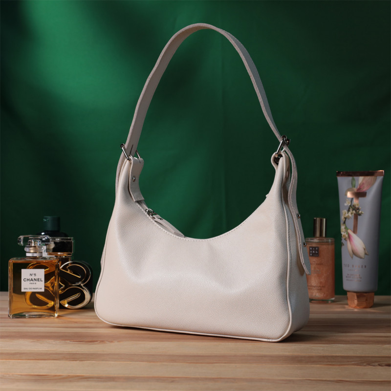 Сумка багет с регулируемым ремнем из натуральной кожи Shvigel Бежевая