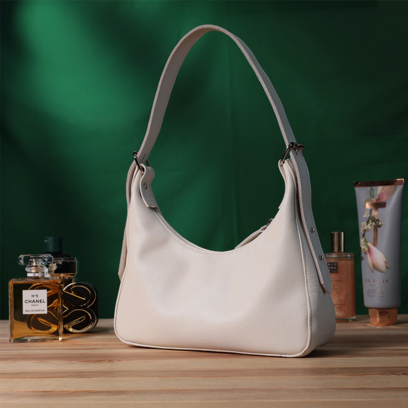 Сумка багет с регулируемым ремнем из натуральной кожи Shvigel Бежевая