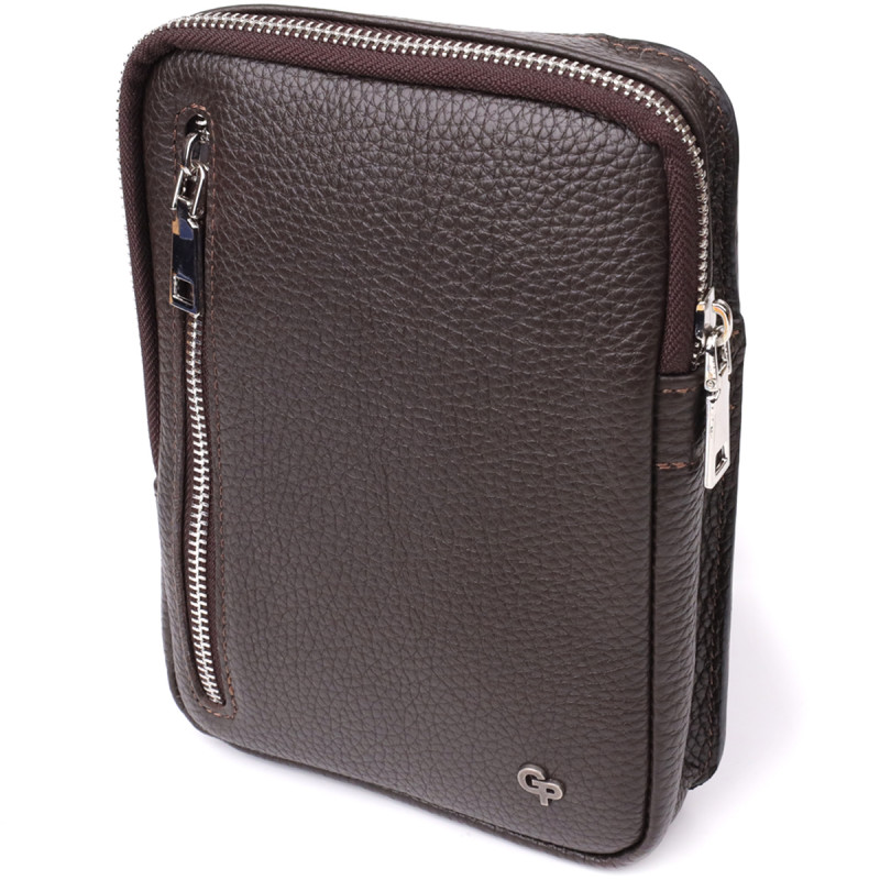 Прямокутна сумка бананка із зернистої натуральної шкіри GRANDE PELLE Коричнева