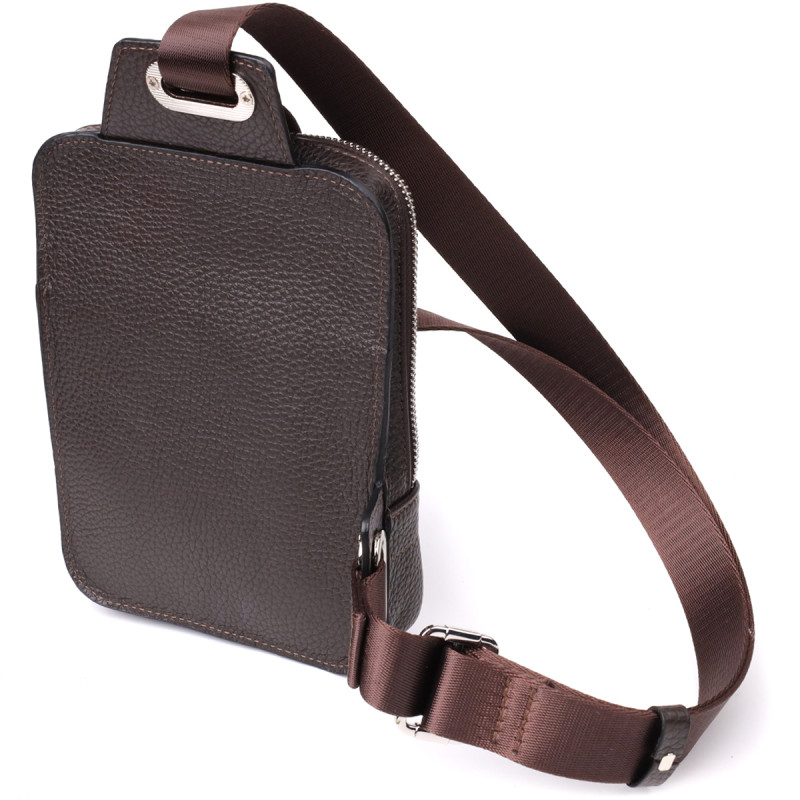 Прямокутна сумка бананка із зернистої натуральної шкіри GRANDE PELLE Коричнева