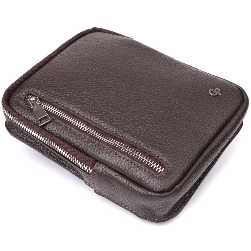 Прямокутна сумка бананка із зернистої натуральної шкіри GRANDE PELLE Коричнева