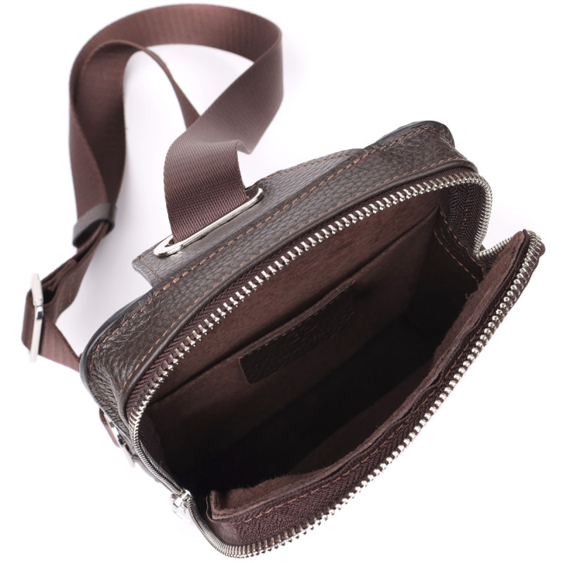 Прямокутна сумка бананка із зернистої натуральної шкіри GRANDE PELLE Коричнева