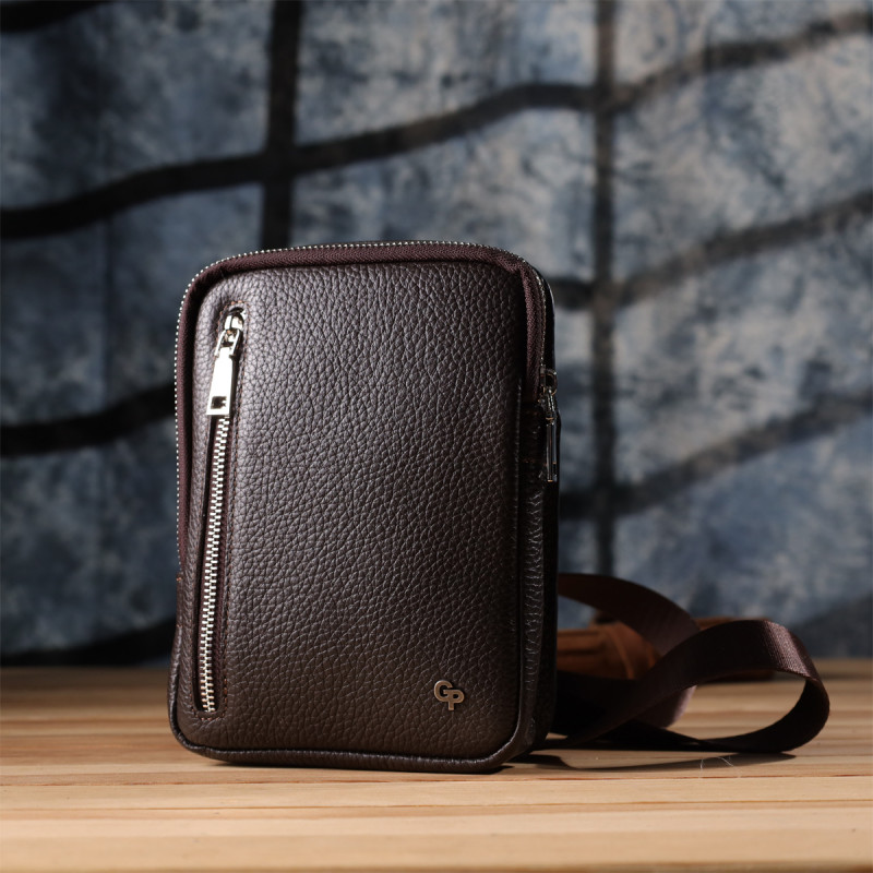 Прямокутна сумка бананка із зернистої натуральної шкіри GRANDE PELLE Коричнева