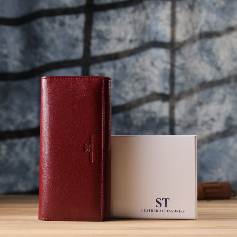 Элегантный кошелек у два сложения из натуральной кожи ST Leather Бордовый