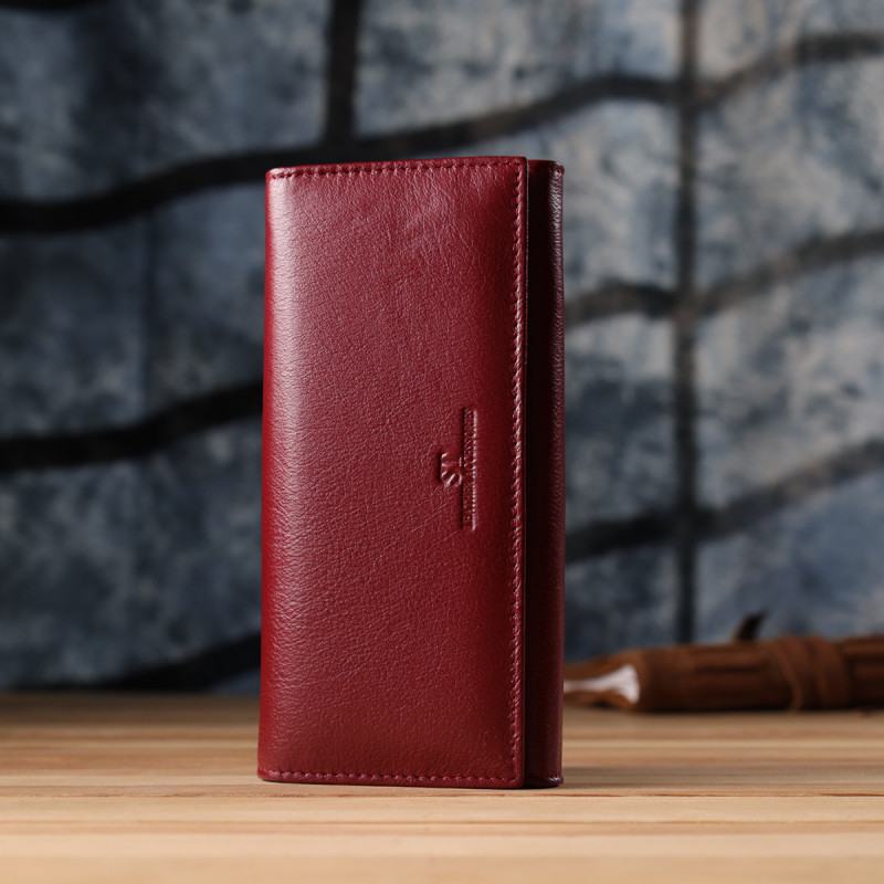 Элегантный кошелек у два сложения из натуральной кожи ST Leather Бордовый