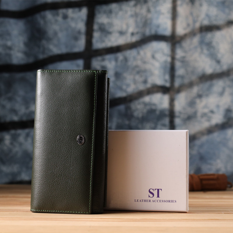Горизонтальный кошелек с карманом для телефона из натуральной кожи ST Leather Зеленый