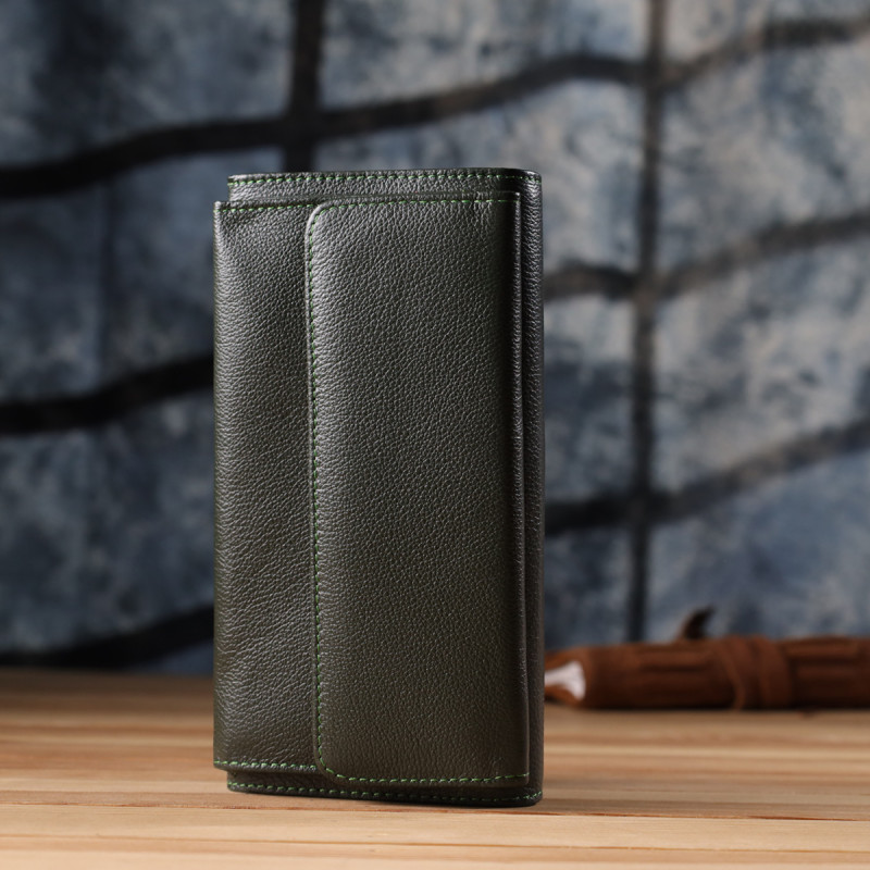 Горизонтальный кошелек с карманом для телефона из натуральной кожи ST Leather Зеленый