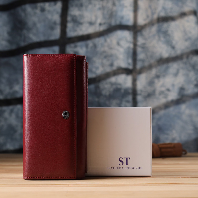Женский кошелек с карманом для телефона из натуральной кожи ST Leather Бордовый