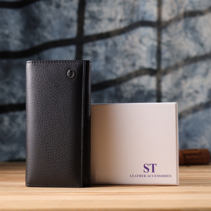 Женский вертикальный кошелек из натуральной кожи ST Leather Черный
